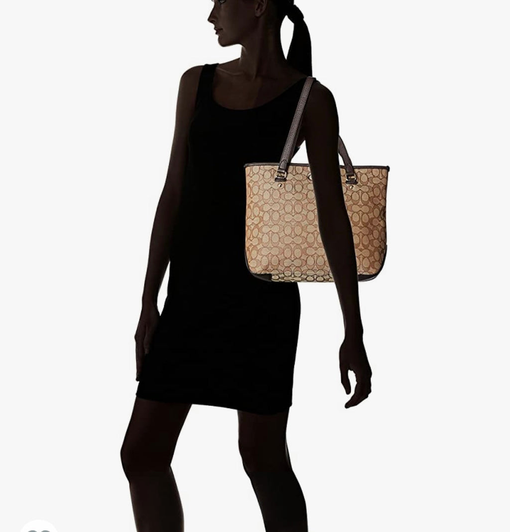 COACH Signature Zip Top Shoulder Bag in Khaki C Jacquard