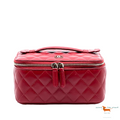 Chanel 20C Red Vanity Jewelry Travel O Case CC Quilted Top Handle Bag