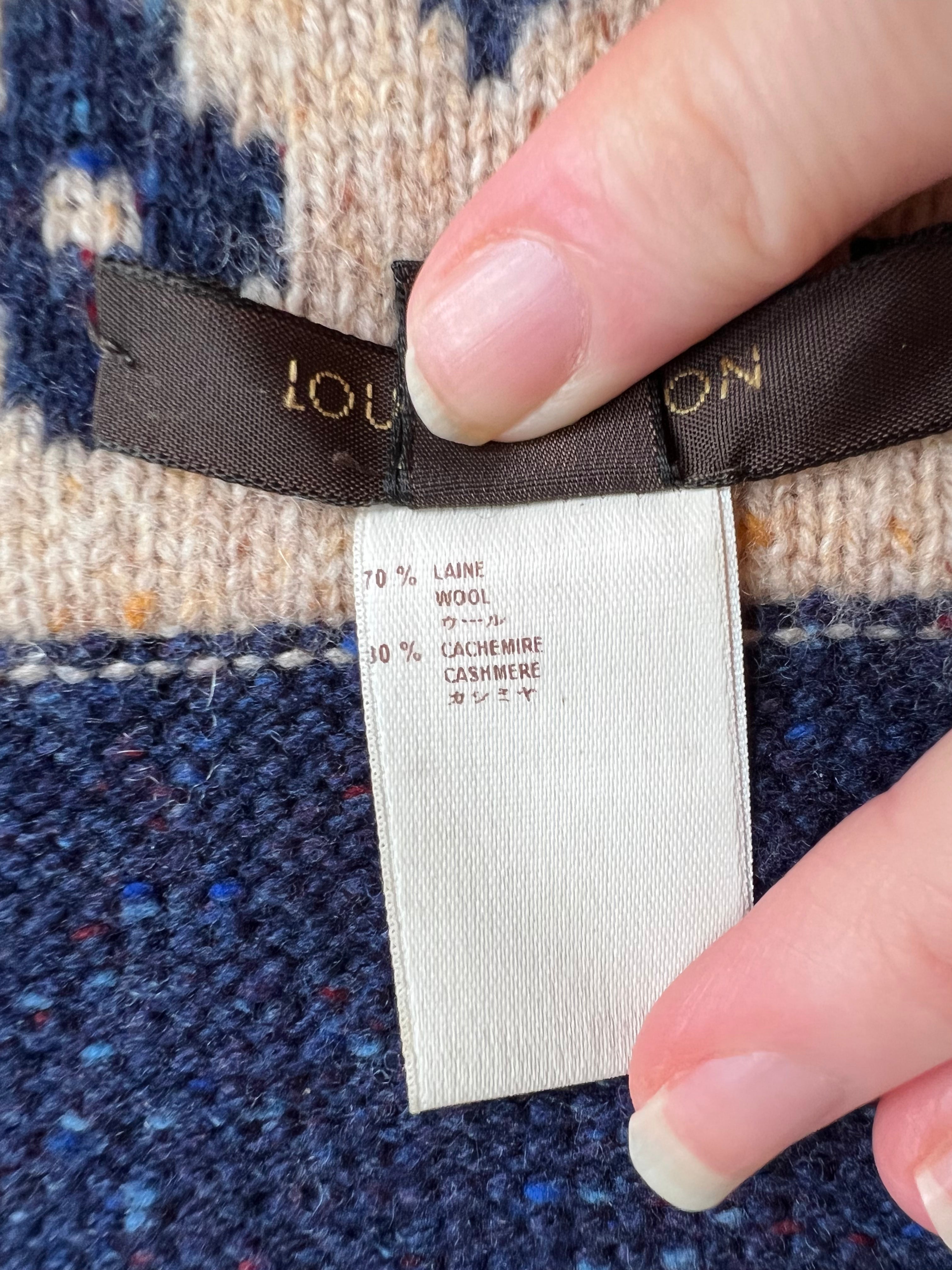 Louis Vuitton Reversible Wool Cashmere Mix Scarf in Navy and Beige