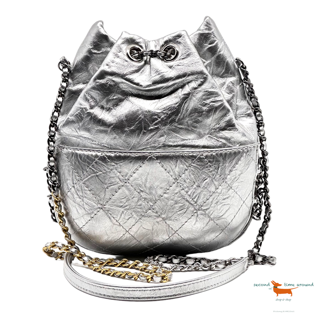 Chanel Silver Quilted Leather Small Gabrielle Bucket Bag
