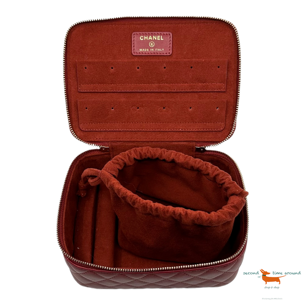Chanel 20C Red Vanity Jewelry Travel O Case CC Quilted Top Handle Bag