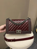 Chanel Quilted Old Medium Chained Boy Bag Burgundy Aged Calfskin