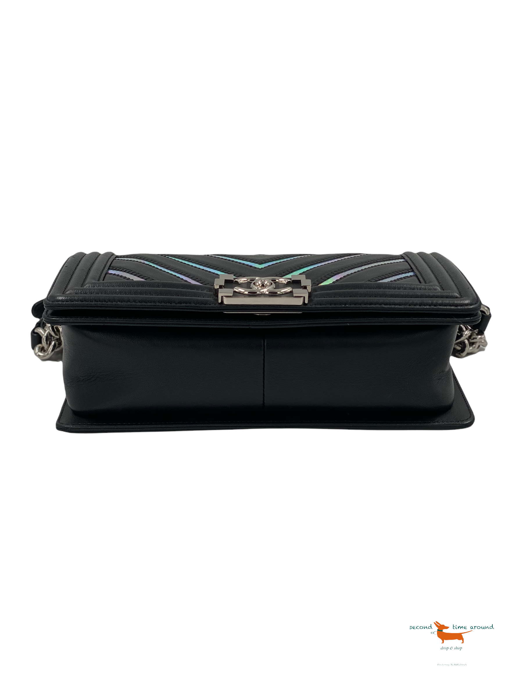 Chanel Lambskin Iridescent PVC Chevron Quilted Medium Boy Flap Bag