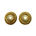 Chanel vintage clip round earrings with glass pearl  - 1990s