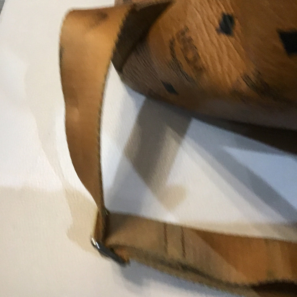 MCM Cognac Brown Visetos Stark Leather Backpack