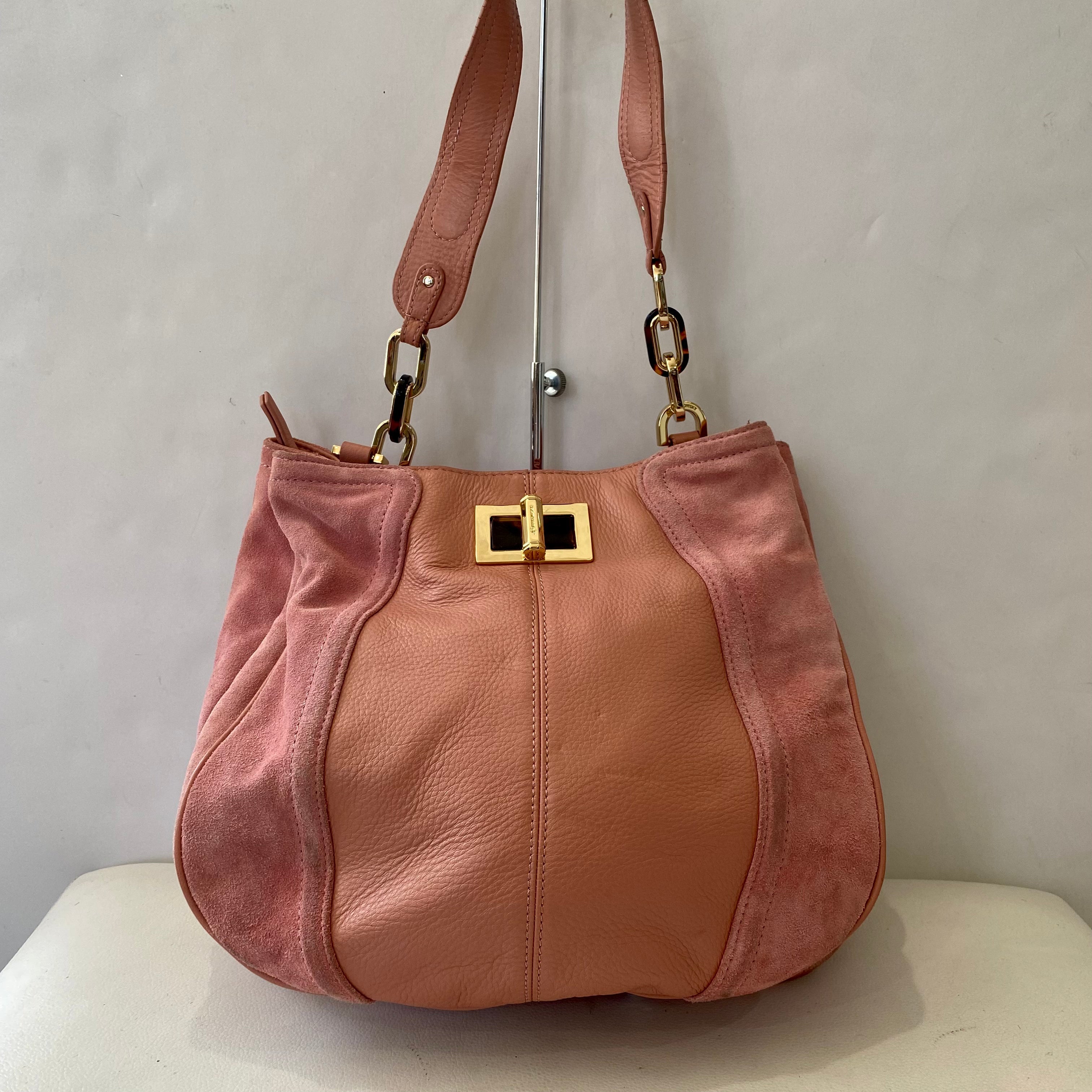 B.MAKOWSKY Leather and Suede Shoulder Bag Pink