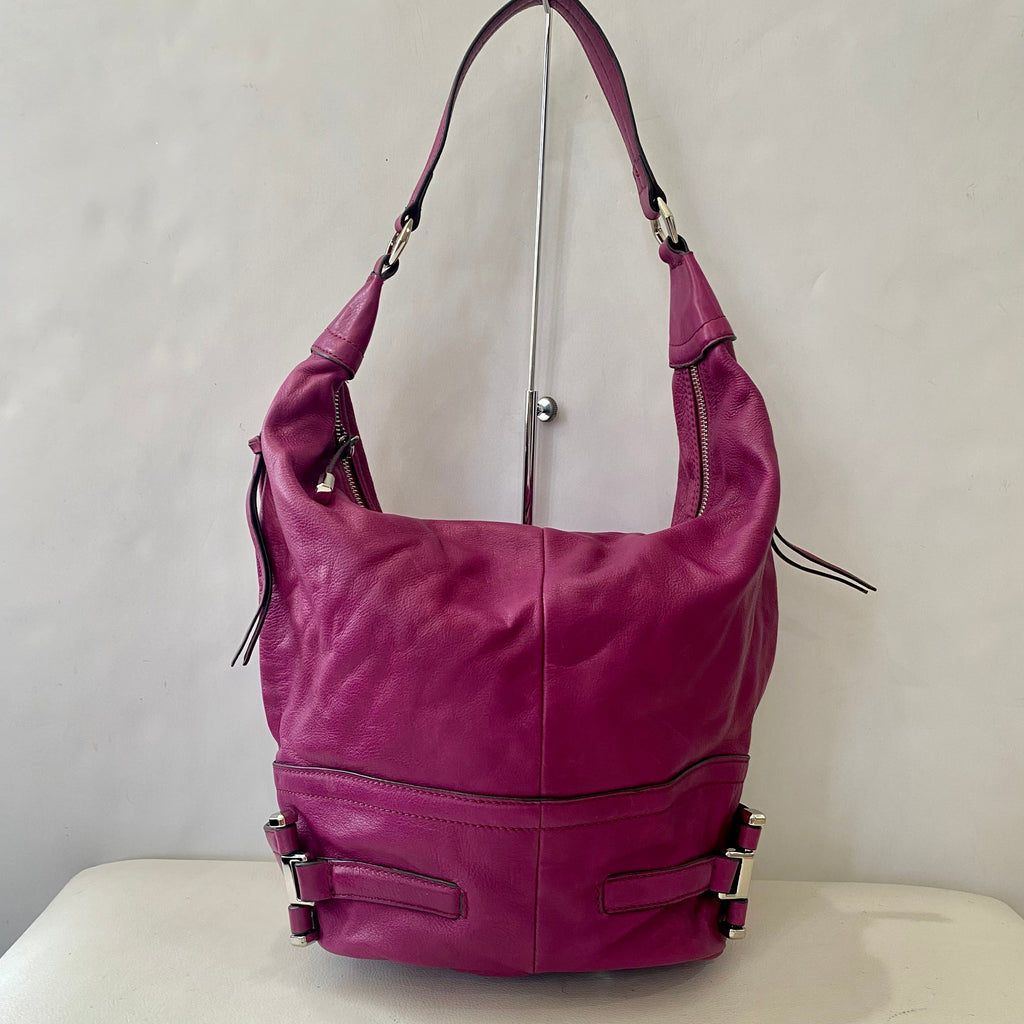B. MAKOWSKY Leather Hobo Shoulder Bag Magenta