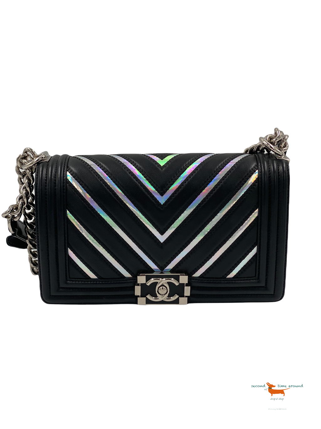 Chanel Lambskin Iridescent PVC Chevron Quilted Medium Boy Flap Bag