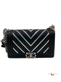Chanel Lambskin Iridescent PVC Chevron Quilted Medium Boy Flap Bag