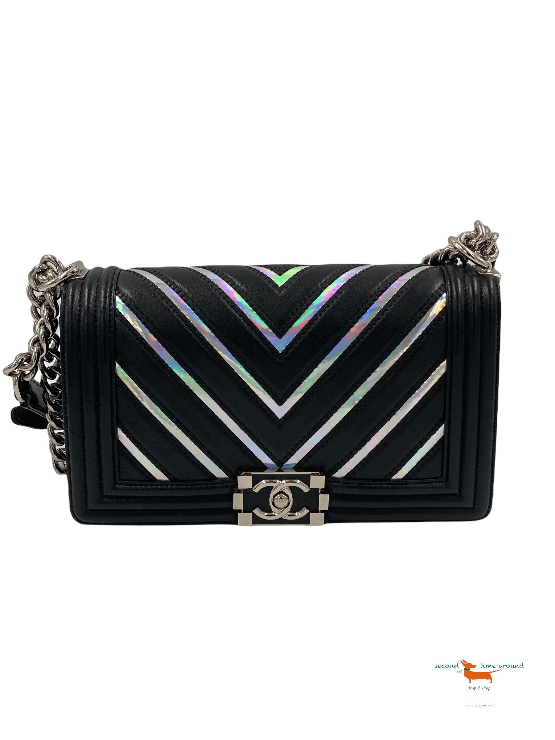 Chanel Lambskin Iridescent PVC Chevron Quilted Medium Boy Flap Bag