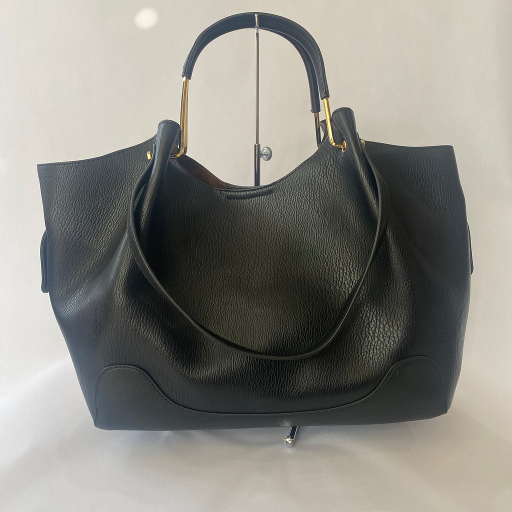 SANDRA ROBERTS SQUARED Leather Black Shoulder Bag