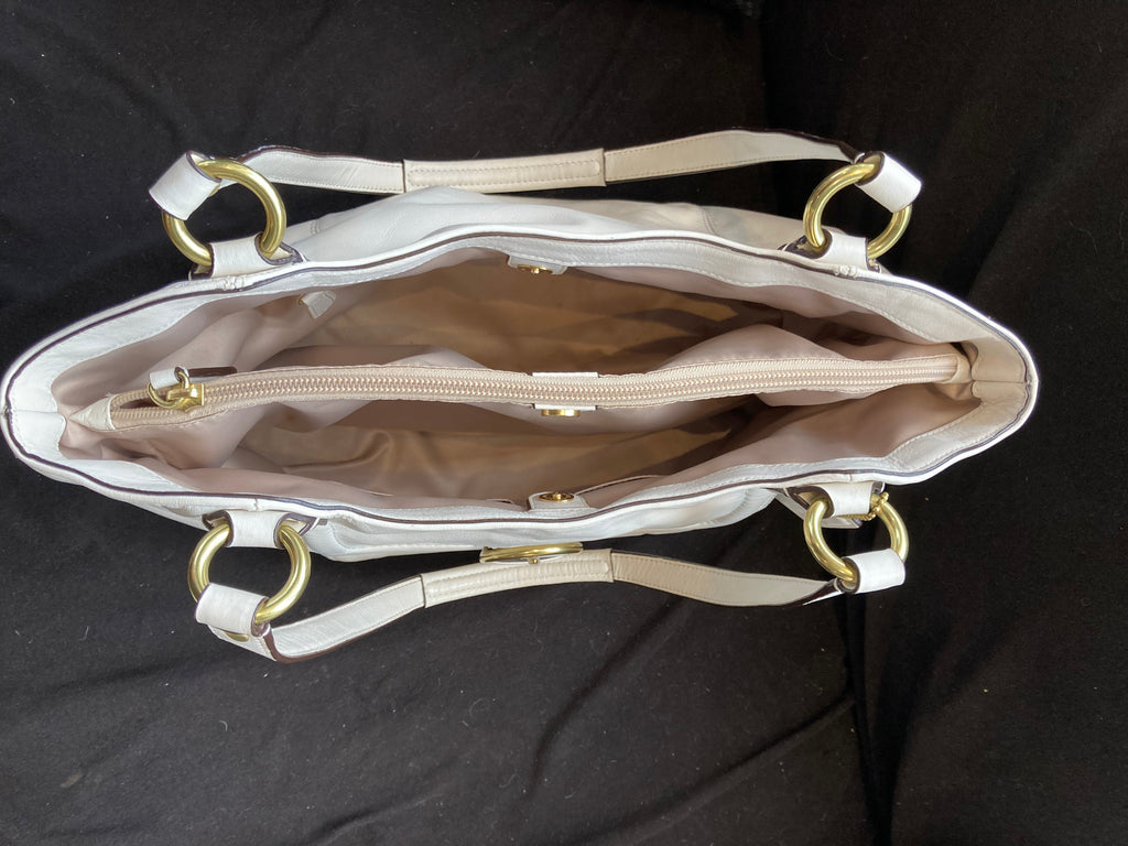 COACH Campbell Leather Large Satchel Belle Carryall Cream