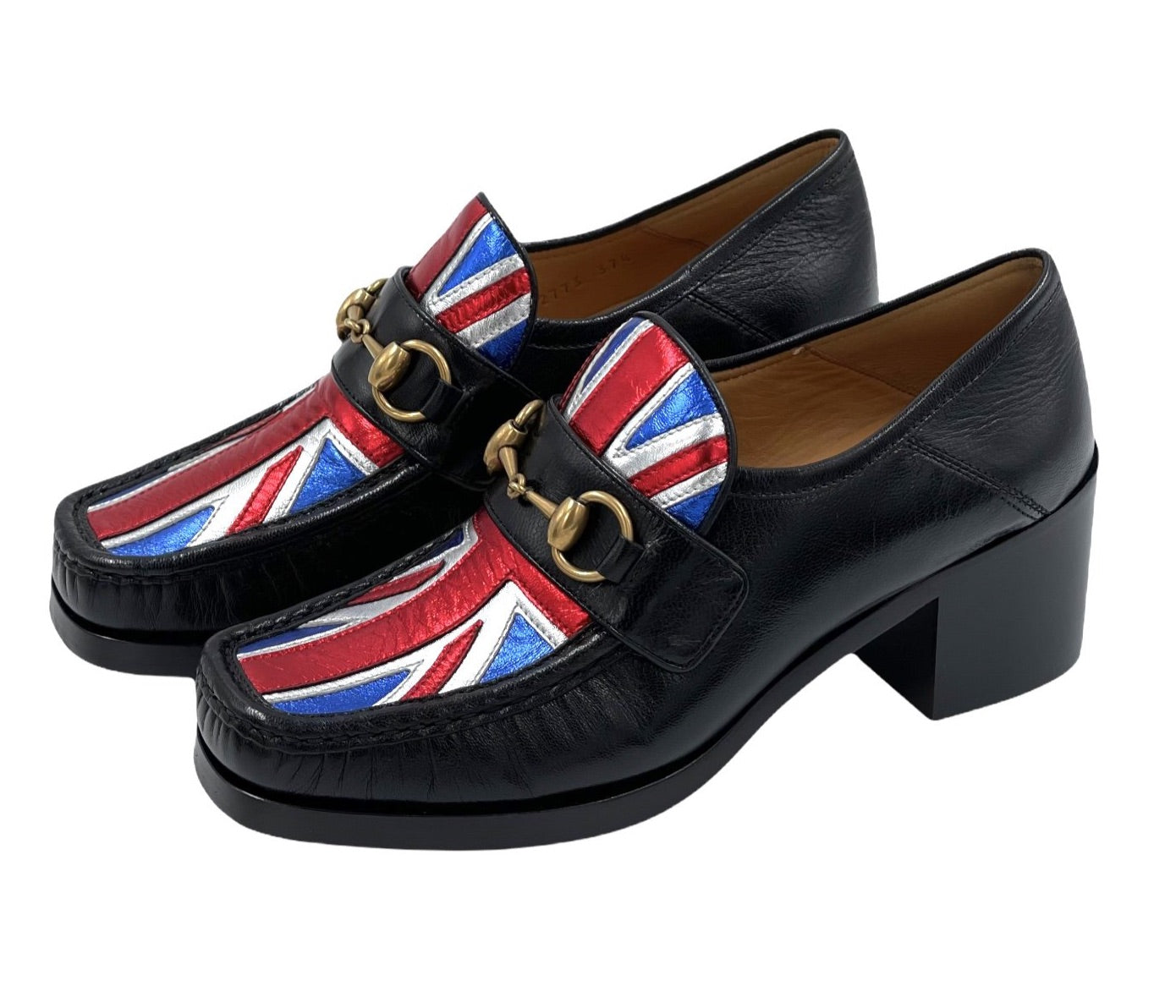 Gucci Union Jack Horsebit Loafer Heels 37.5