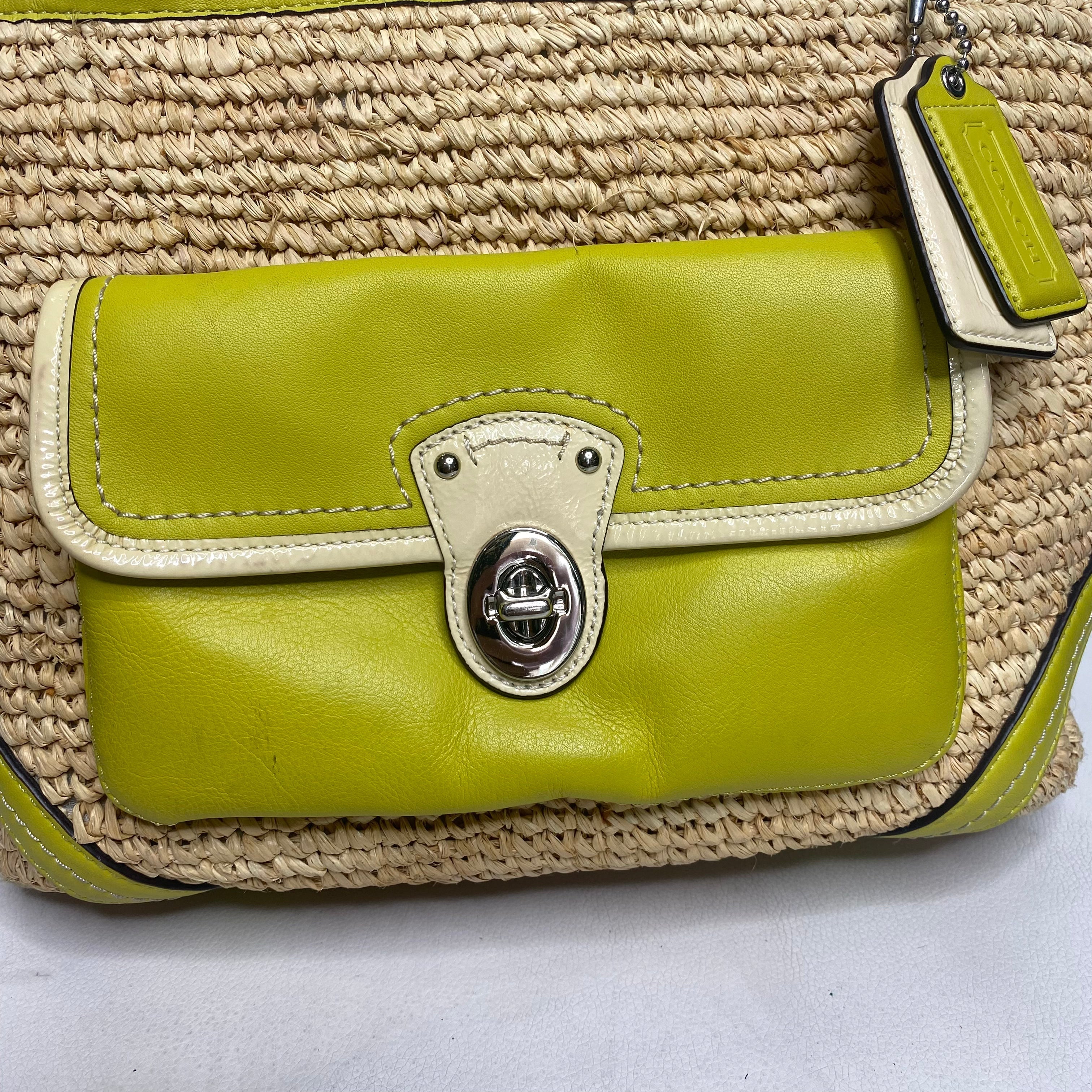 COACH Lime Green Straw Bag