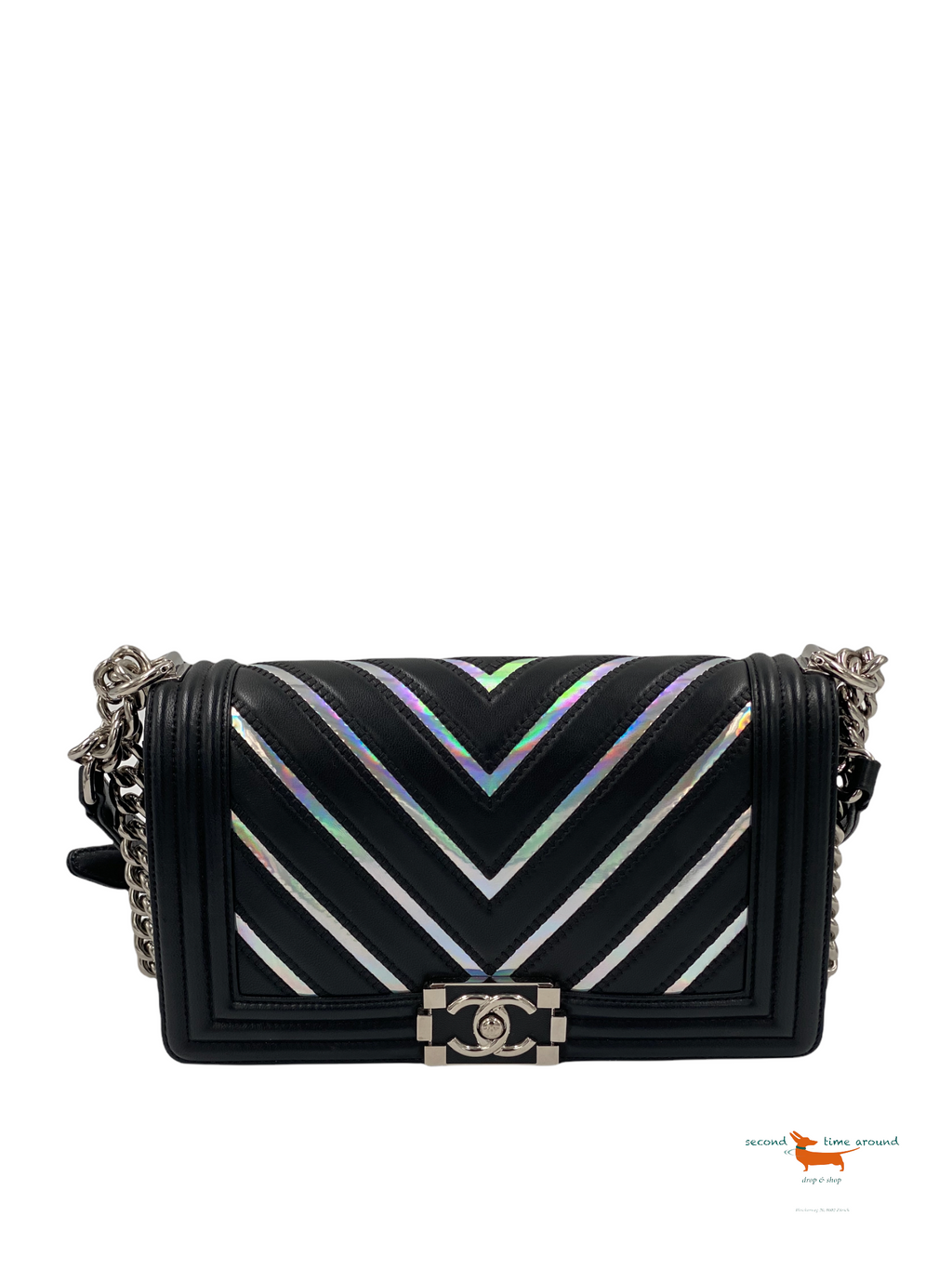 Chanel Lambskin Iridescent PVC Chevron Quilted Medium Boy Flap Bag