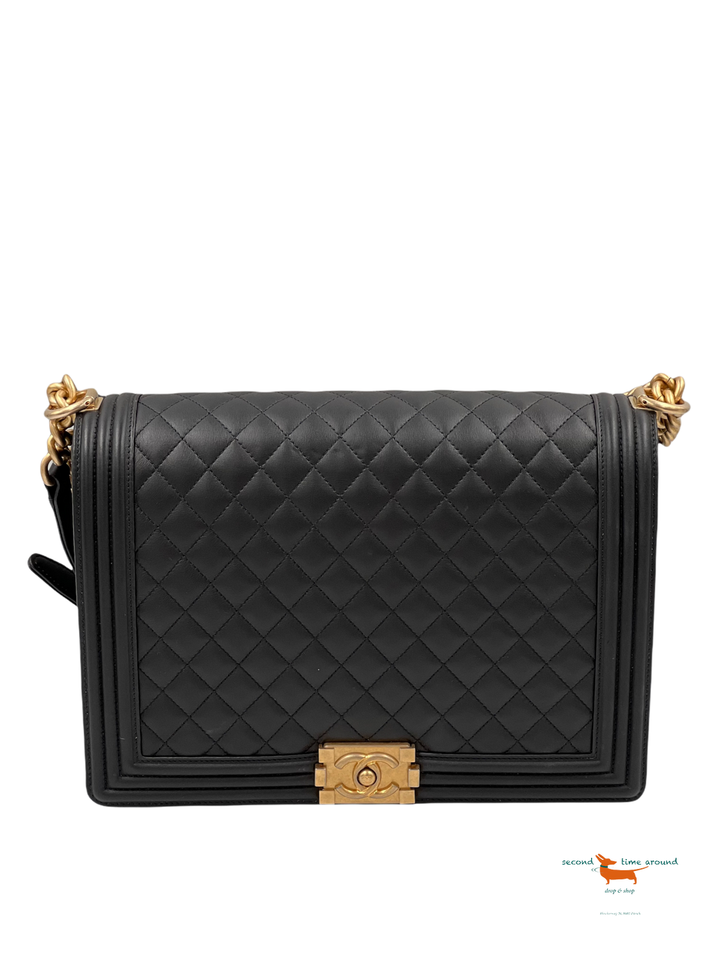 Chanel Calfskin Quilted Large Boy Flap Black Bag