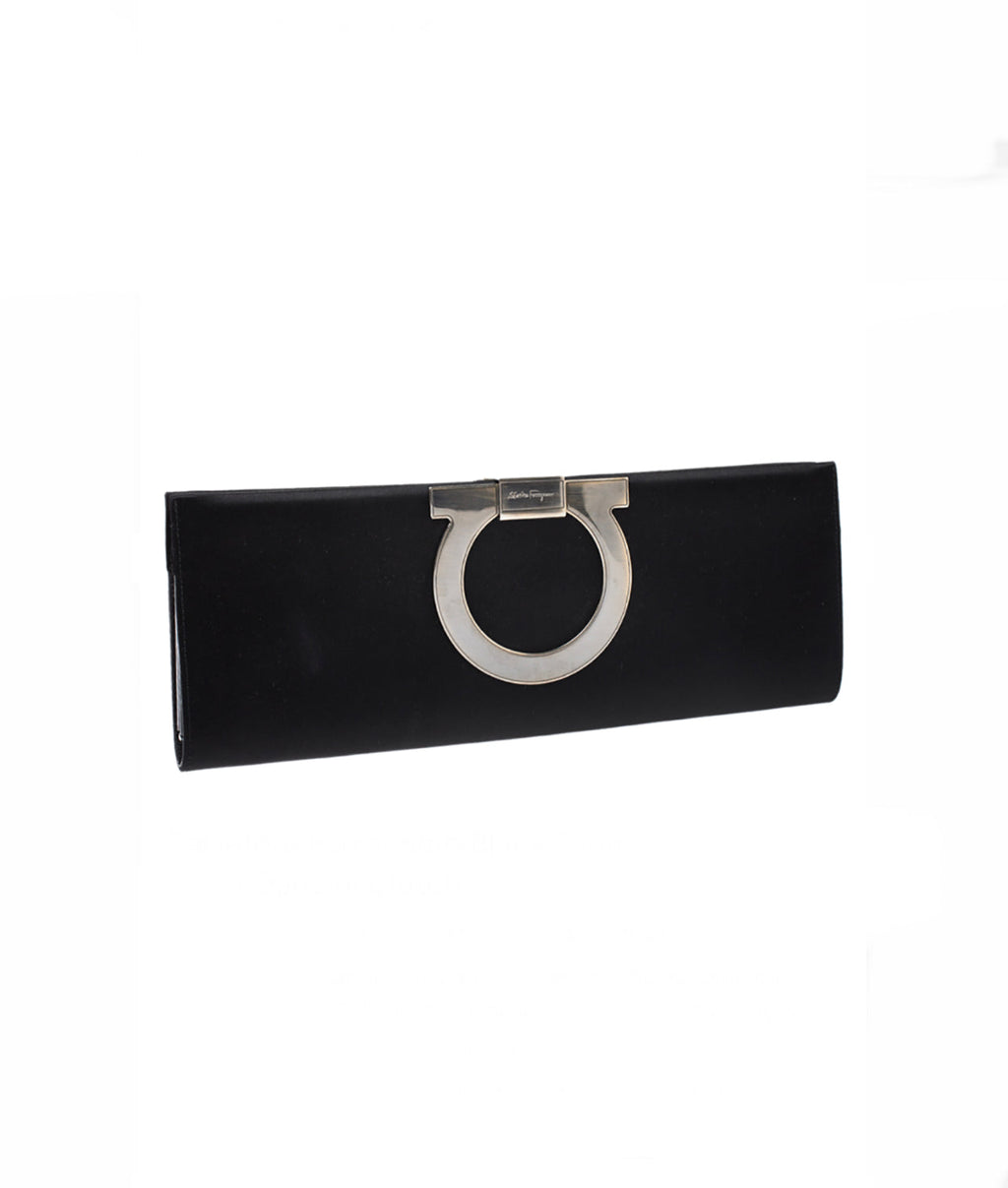 Salvatore Ferragamo Black Patent Clutch Bag