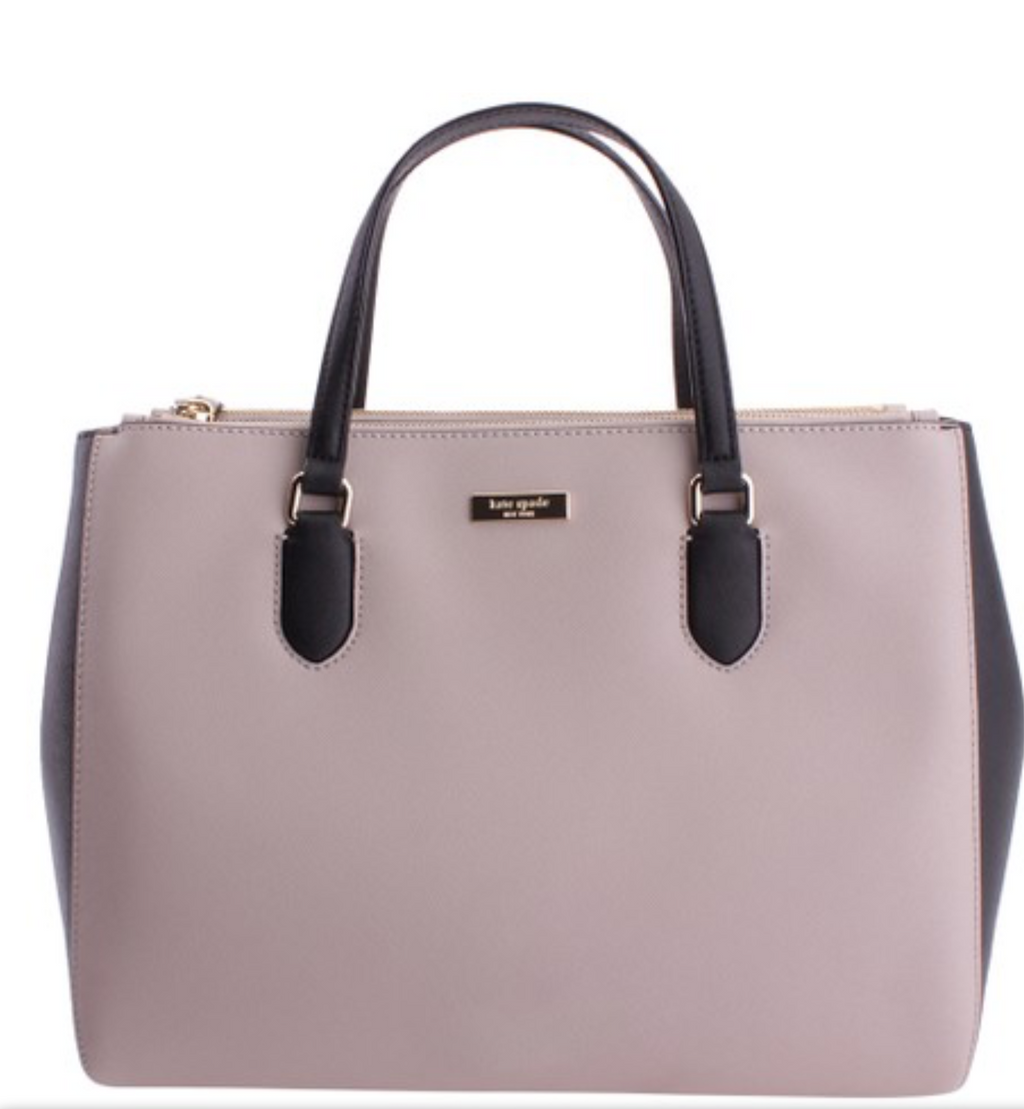 KATE SPADE LEIGHANN LAUREL WAY Leather Satchel Almond/Black