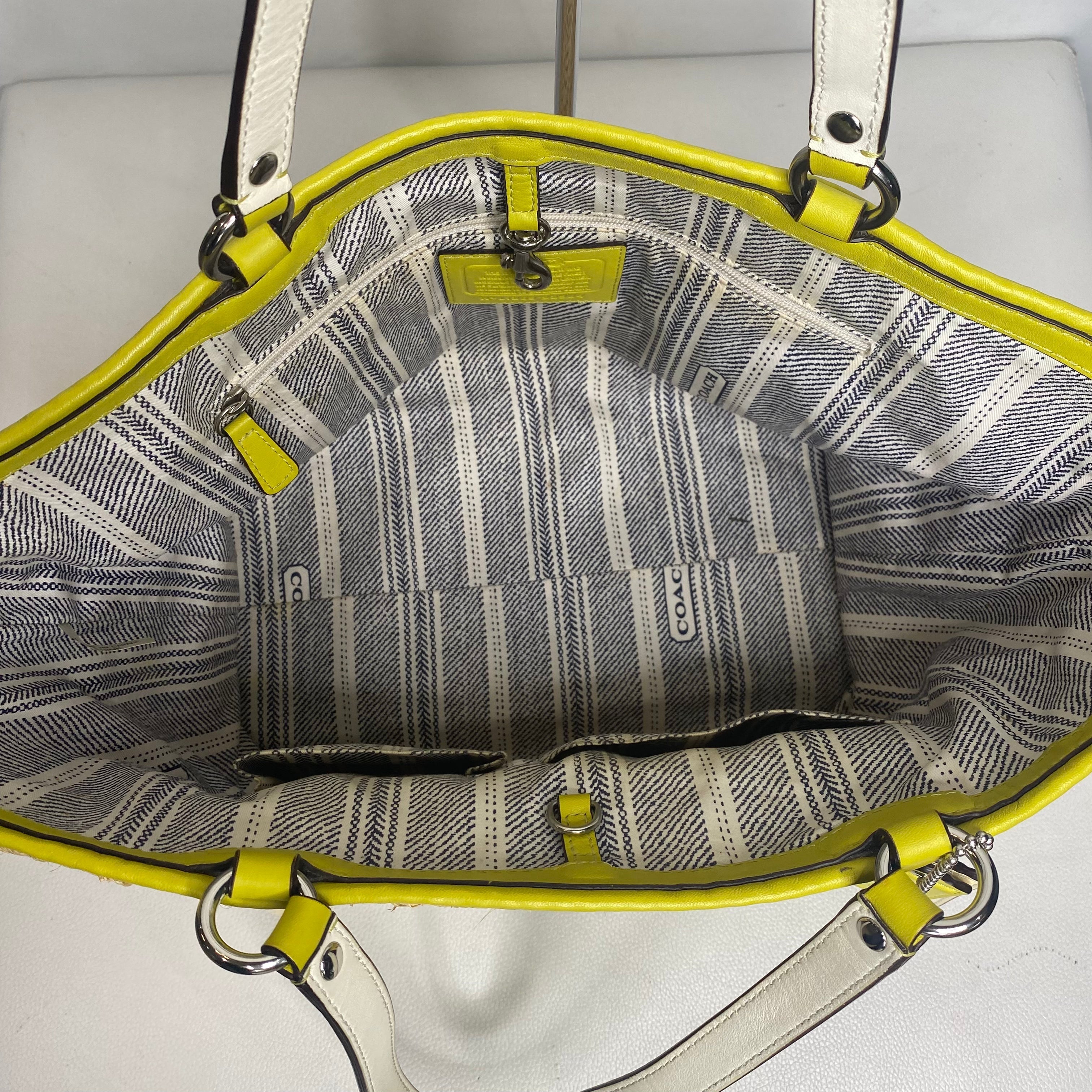 COACH Lime Green Straw Bag