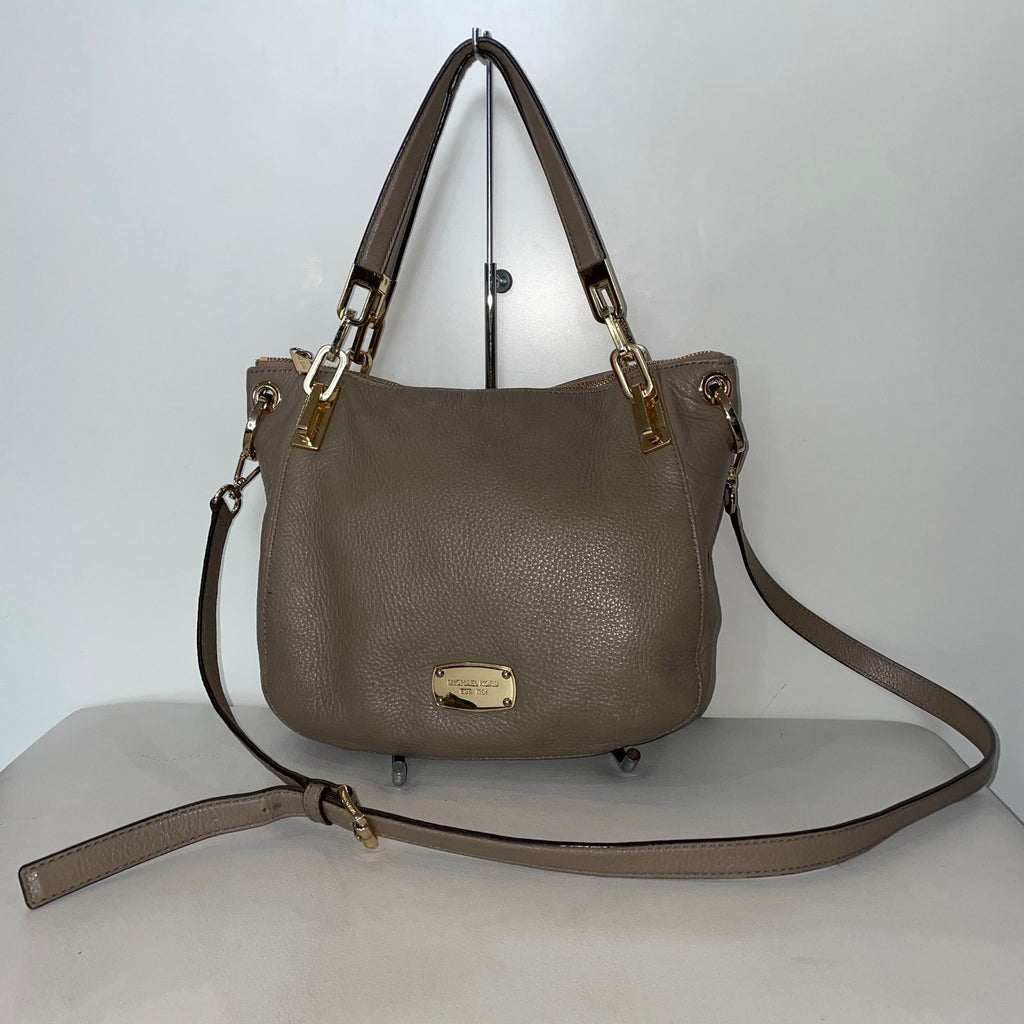 MICHAEL KORS Dune Beige Brooke Medium Leather Shoulder Tote Bag