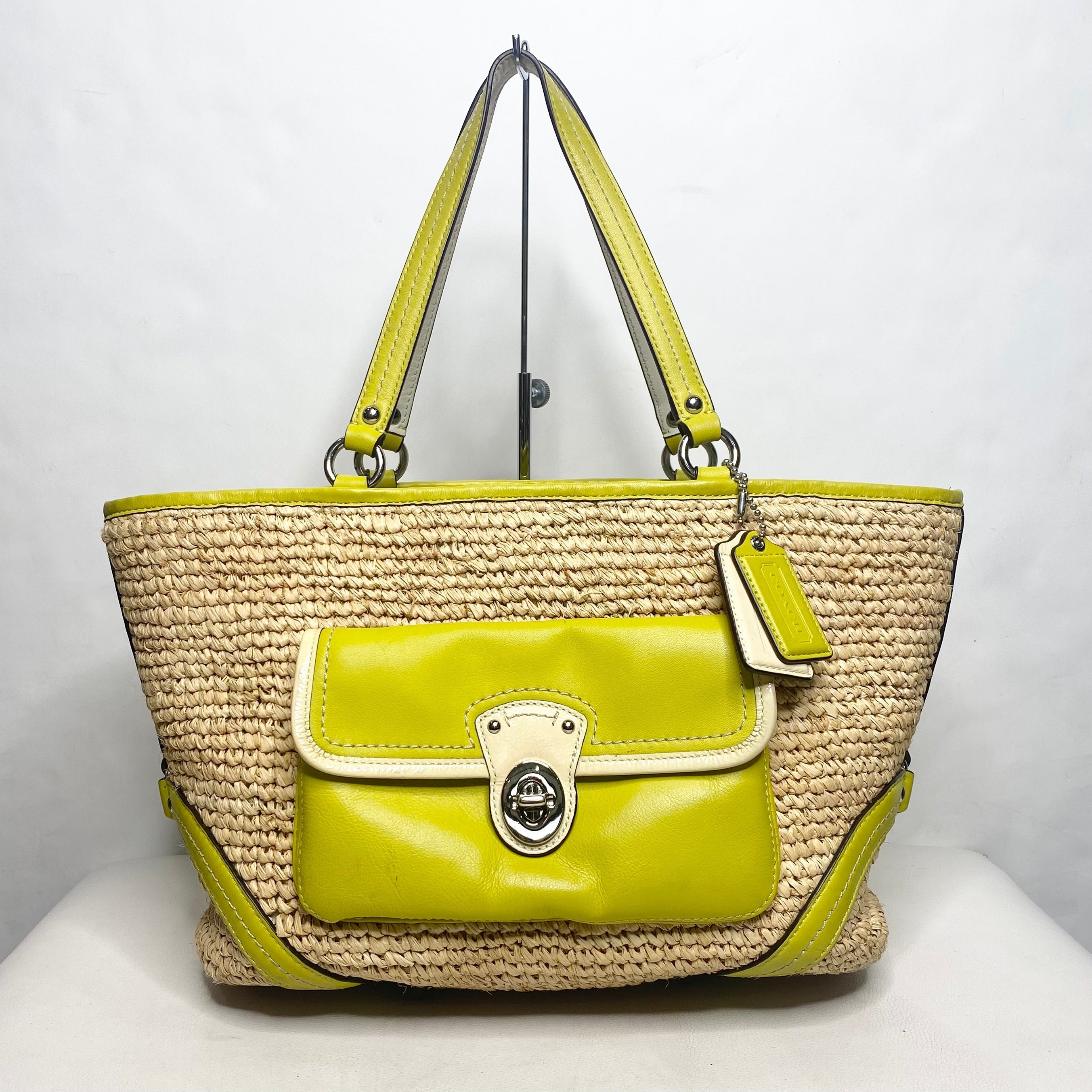 COACH Lime Green Straw Bag