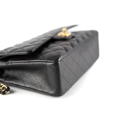 CHANEL CAVIAR MEDIUM/LARGE CLASSIC FLAP BAG BLACK 24K PLATING