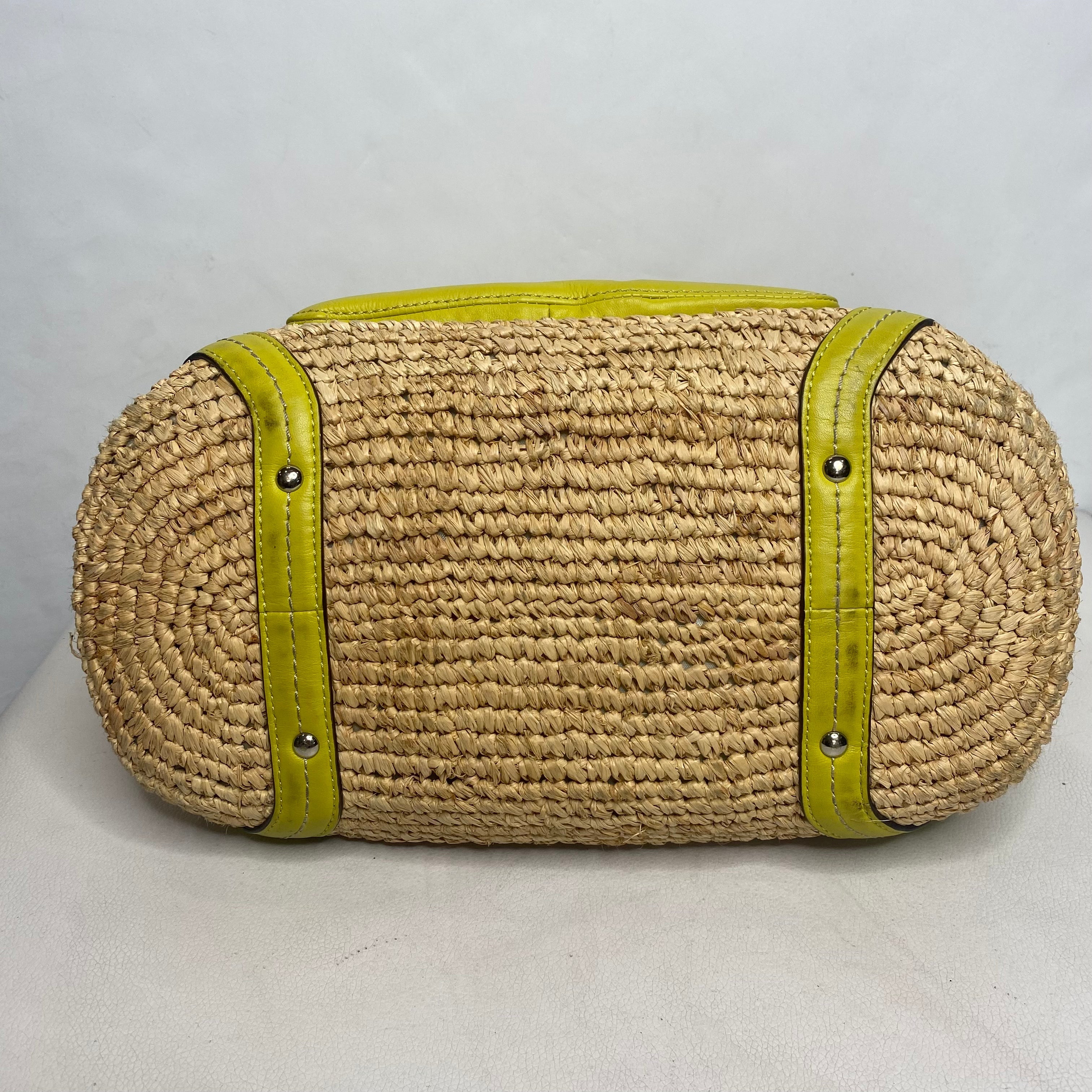 COACH Lime Green Straw Bag