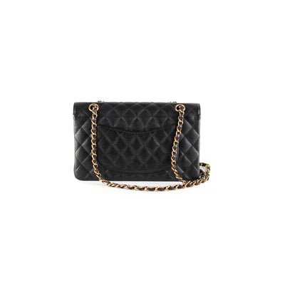 CHANEL CAVIAR MEDIUM/LARGE CLASSIC FLAP BAG BLACK 24K PLATING