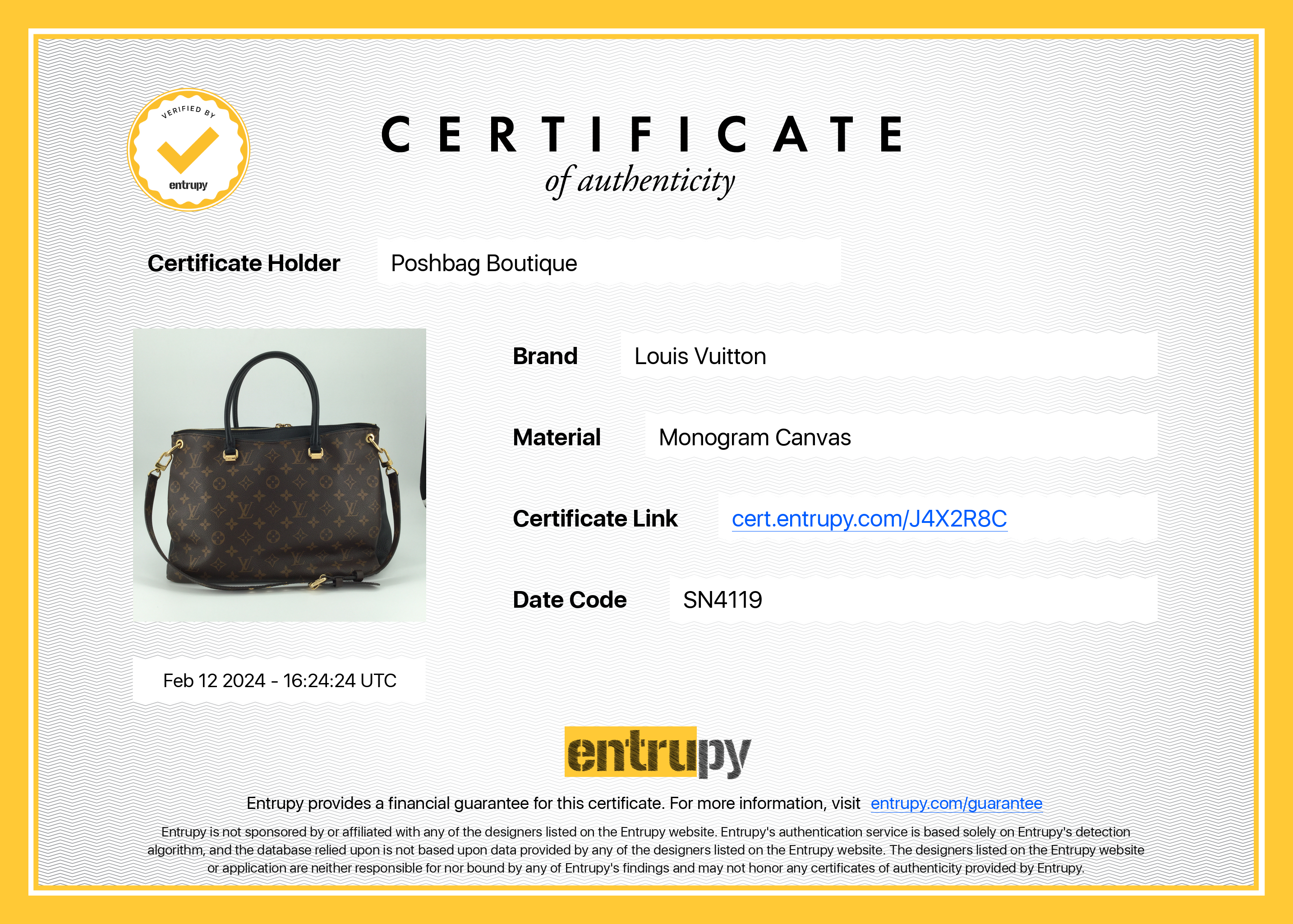 Louis Vuitto Pallas MM Monogram Canvas Bag