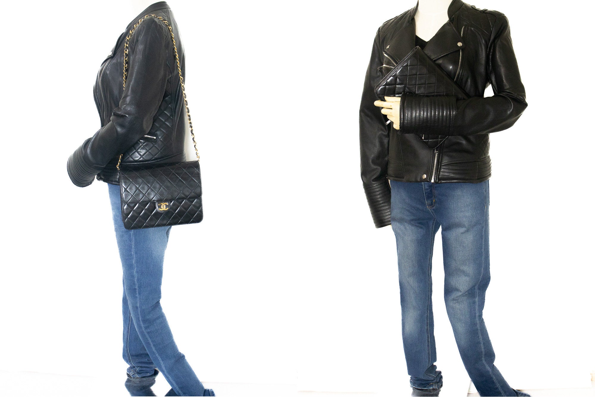 CHANEL Small Chain Shoulder Bag Clutch Black Quilted Flap Lambskin j85