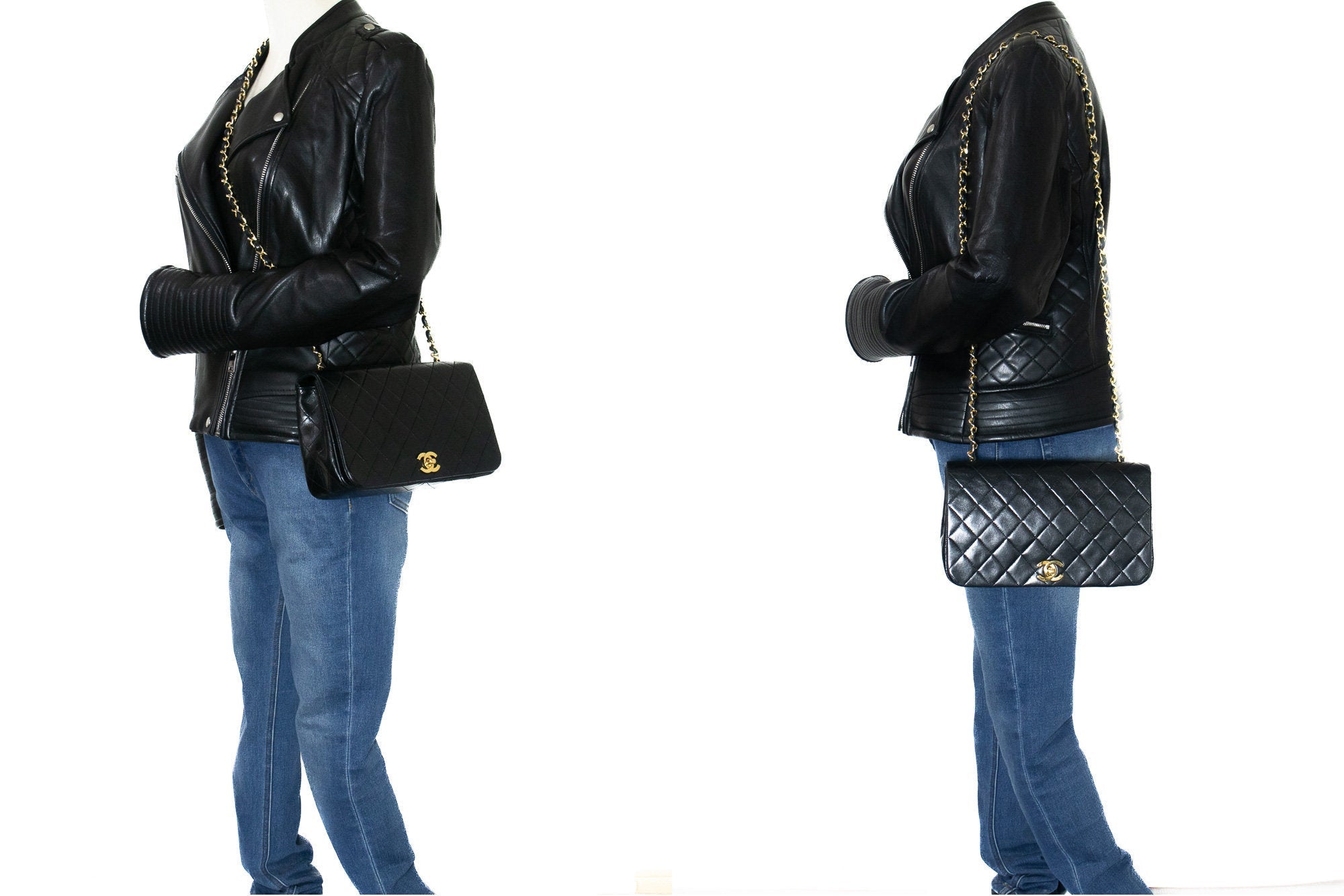 CHANEL Full Flap Chain Shoulder Bag Black Quilted Lambskin Purse j65