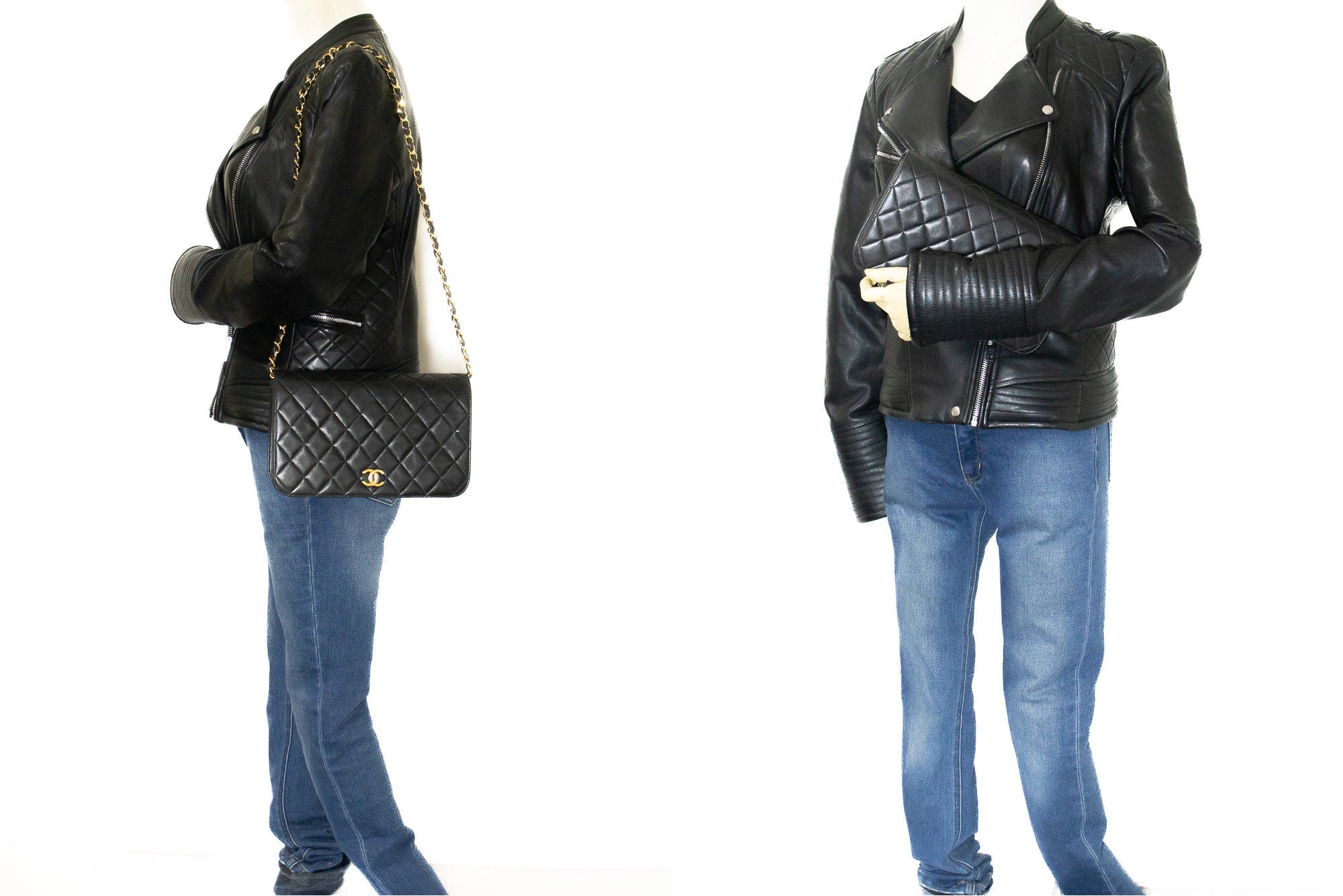 CHANEL Full Flap Chain Shoulder Bag Clutch Black Quilted Lambskin k19