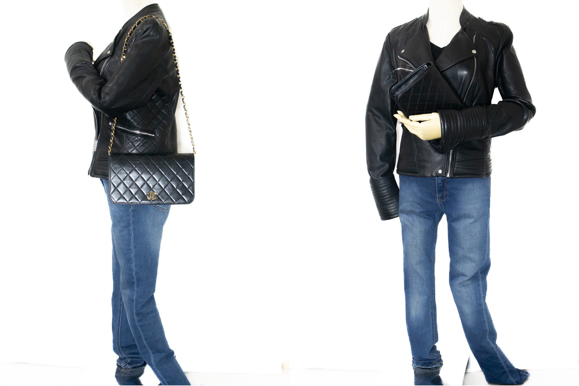 CHANEL Full Flap Chain Shoulder Bag Clutch Black Quilted Lambskin j59