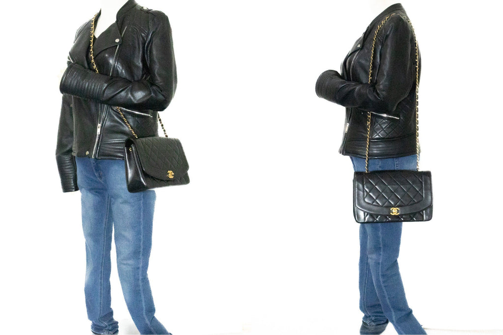 CHANEL Diana Flap Chain Shoulder Bag Black Quilted Lambskin Purse k28
