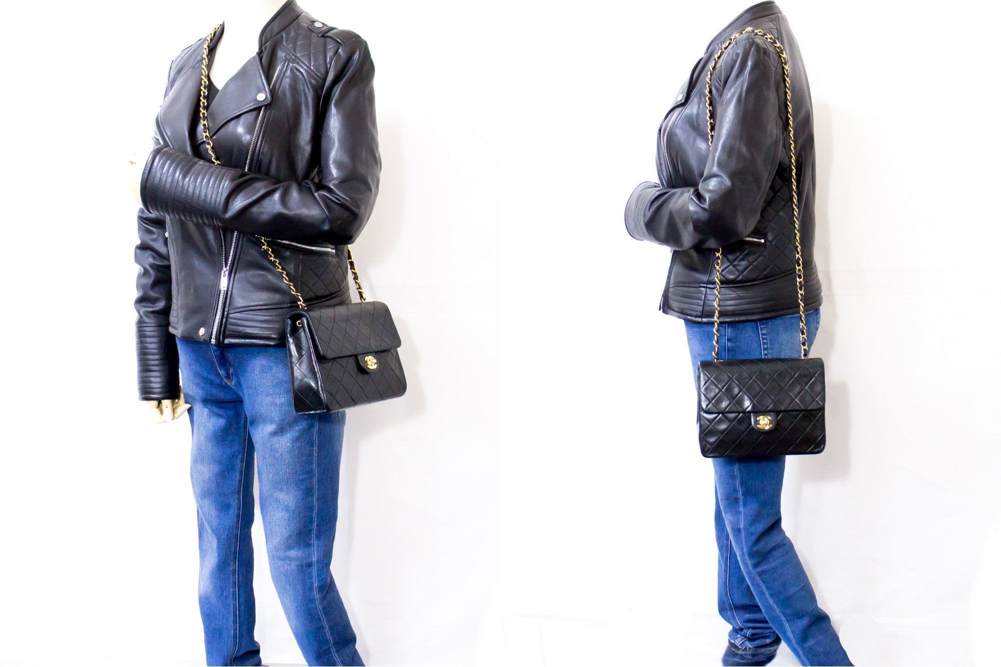 CHANEL Mini Square Small Chain Shoulder Bag Crossbody Black Quilt f77