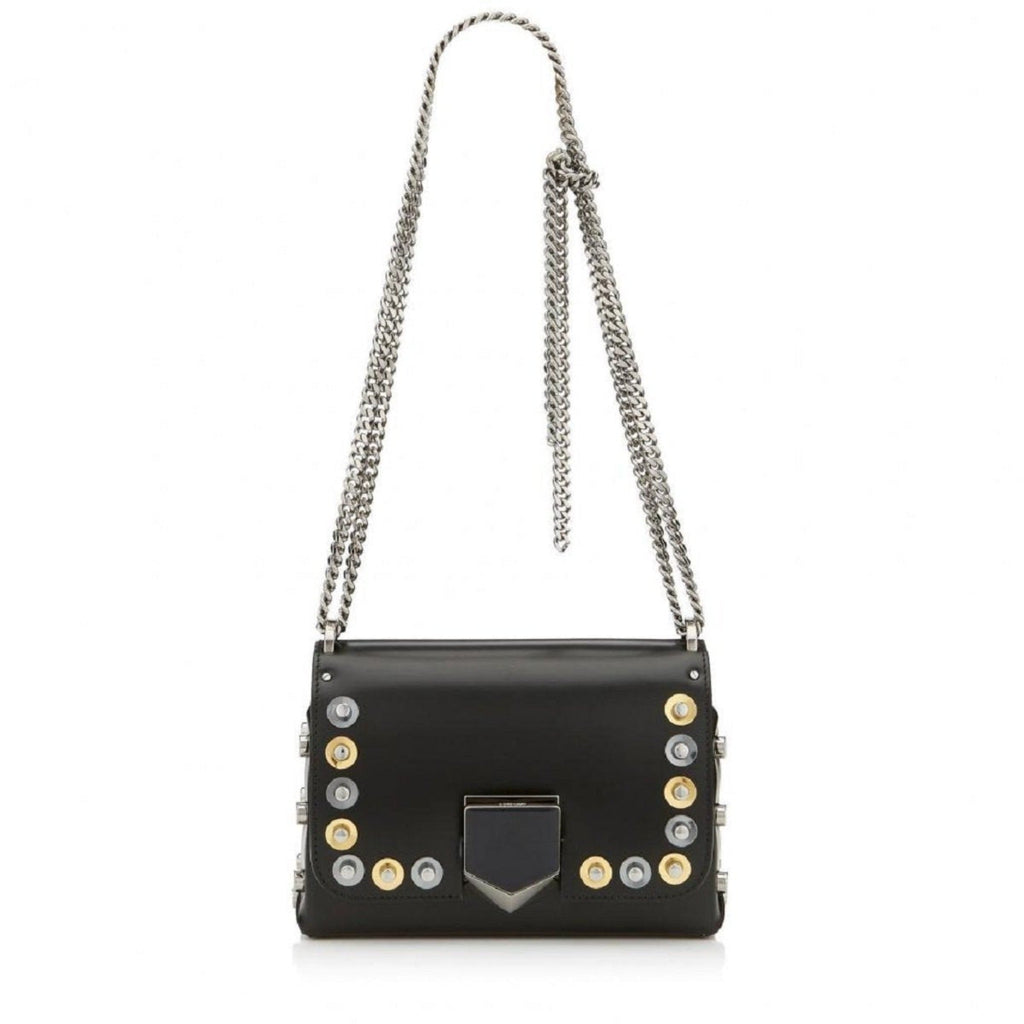 Jimmy Choo Lockett Petite Black Leather Gold Silver Studs