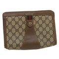 GUCCI GG Canvas Web Sherry Line Clutch Bag Beige Red Green jk1329