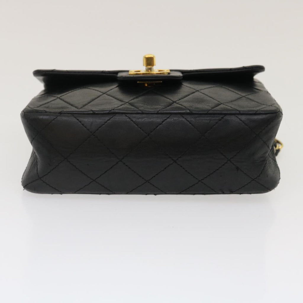 CHANEL Mini Matelasse Chain Flap Shoulder Bag Lamb Skin Black Gold ai651A