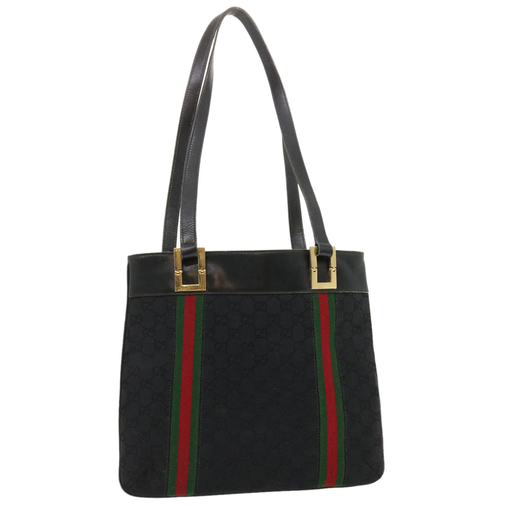 GUCCI GG Canvas Web Sherry Line Shoulder Bag Black Red Green jk1453