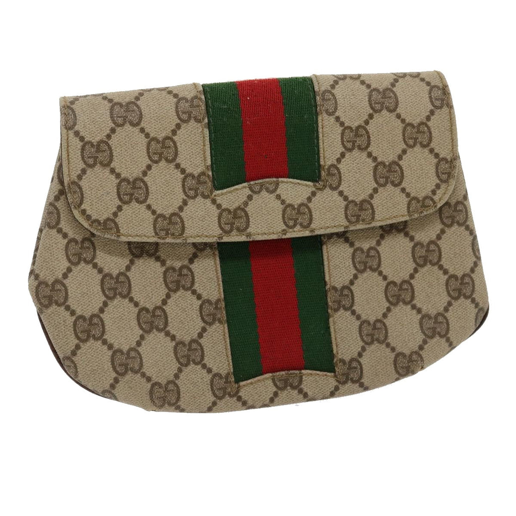 GUCCI Web Sherry Line GG Canvas Pouch Red Green Brown jk1495