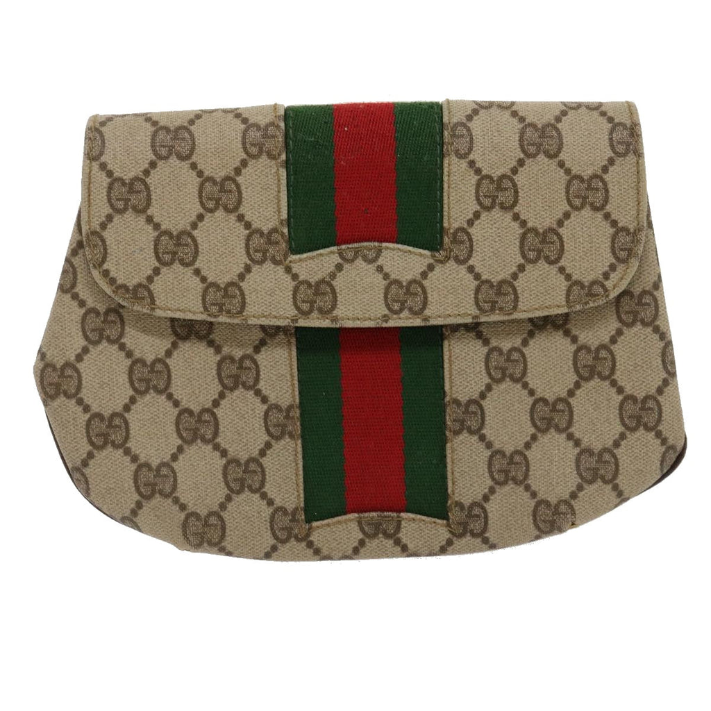 GUCCI Web Sherry Line GG Canvas Pouch Red Green Brown jk1495