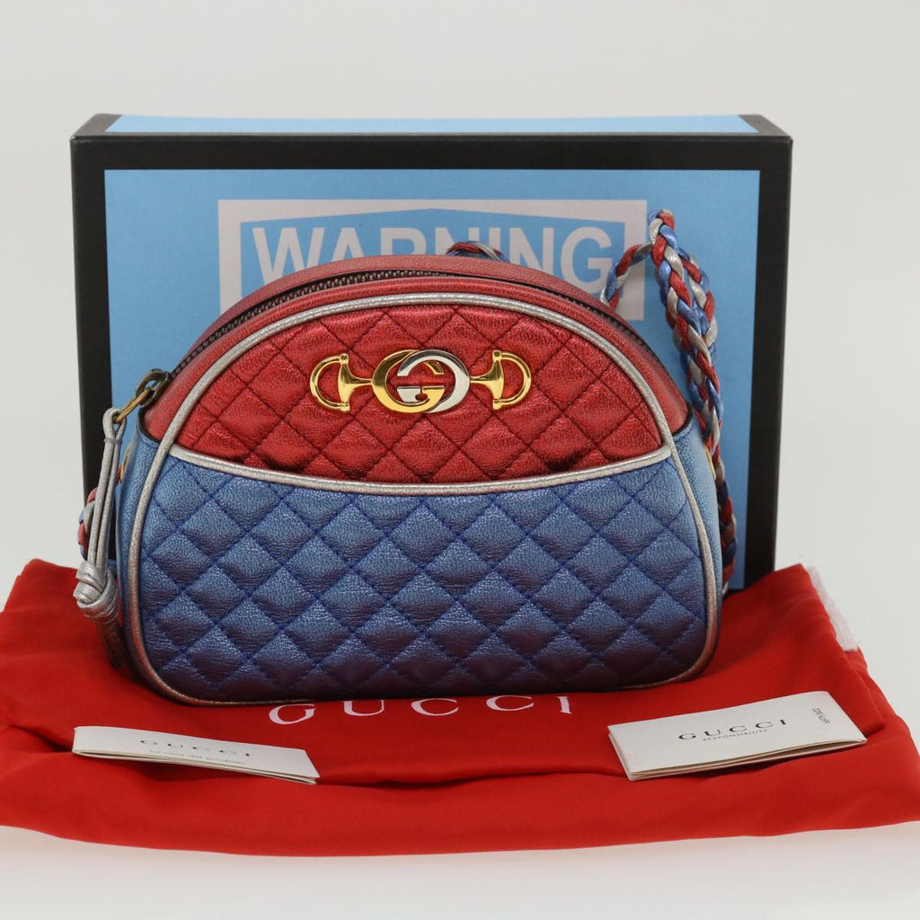 GUCCI Horse Bit Pochette Shoulder Bag Lamb Skin Red Blue 534951 jk3012