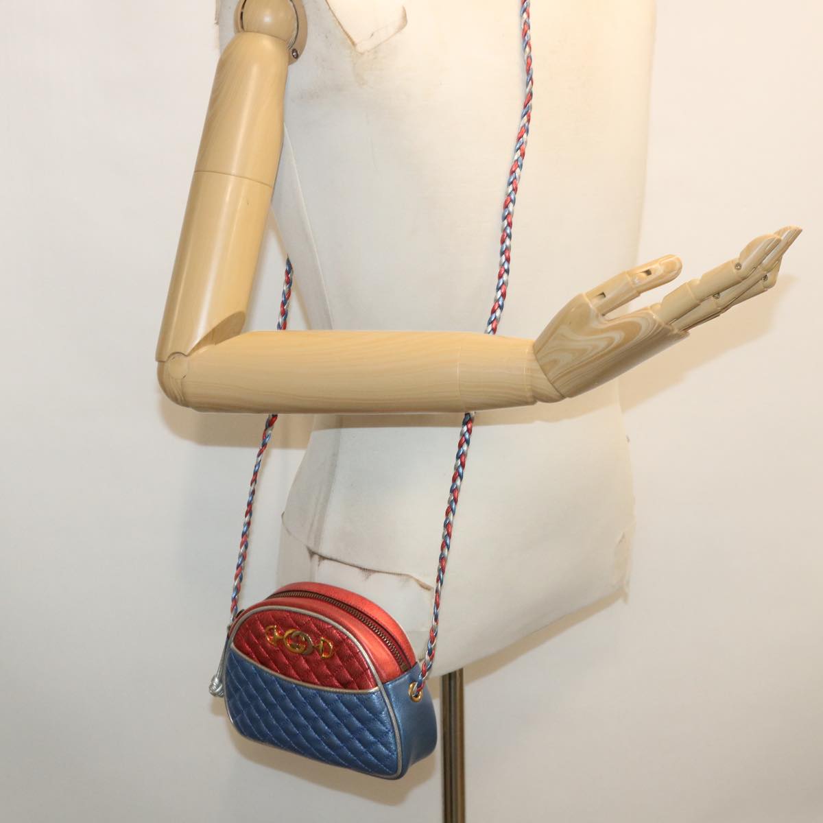 GUCCI Horse Bit Pochette Shoulder Bag Lamb Skin Red Blue 534951 jk3012