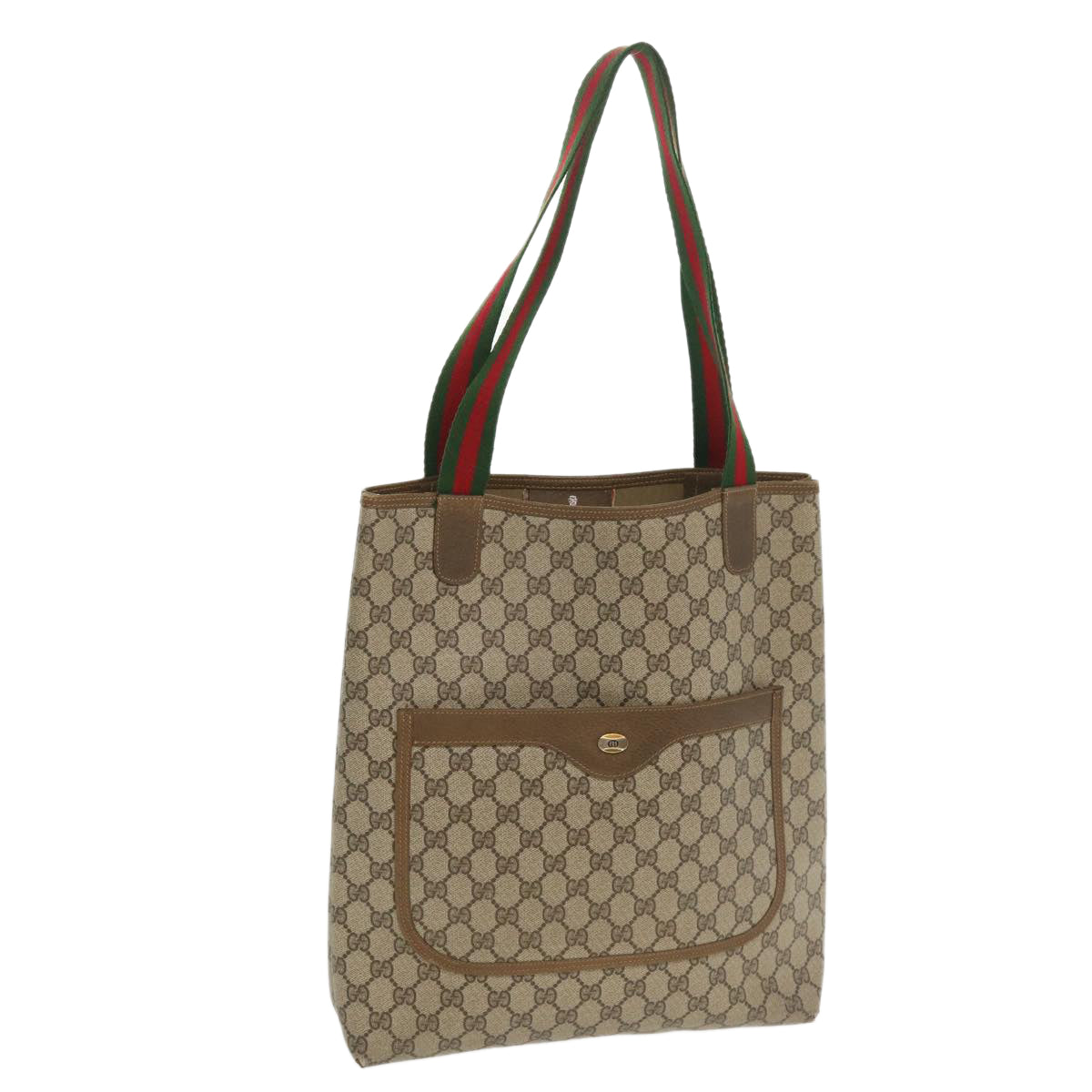 GUCCI Web Sherry Line GG Canvas Tote Bag PVC Leather Beige 40 02 003 34976
