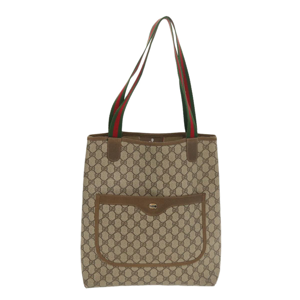 GUCCI Web Sherry Line GG Canvas Tote Bag PVC Leather Beige 40 02 003 34976