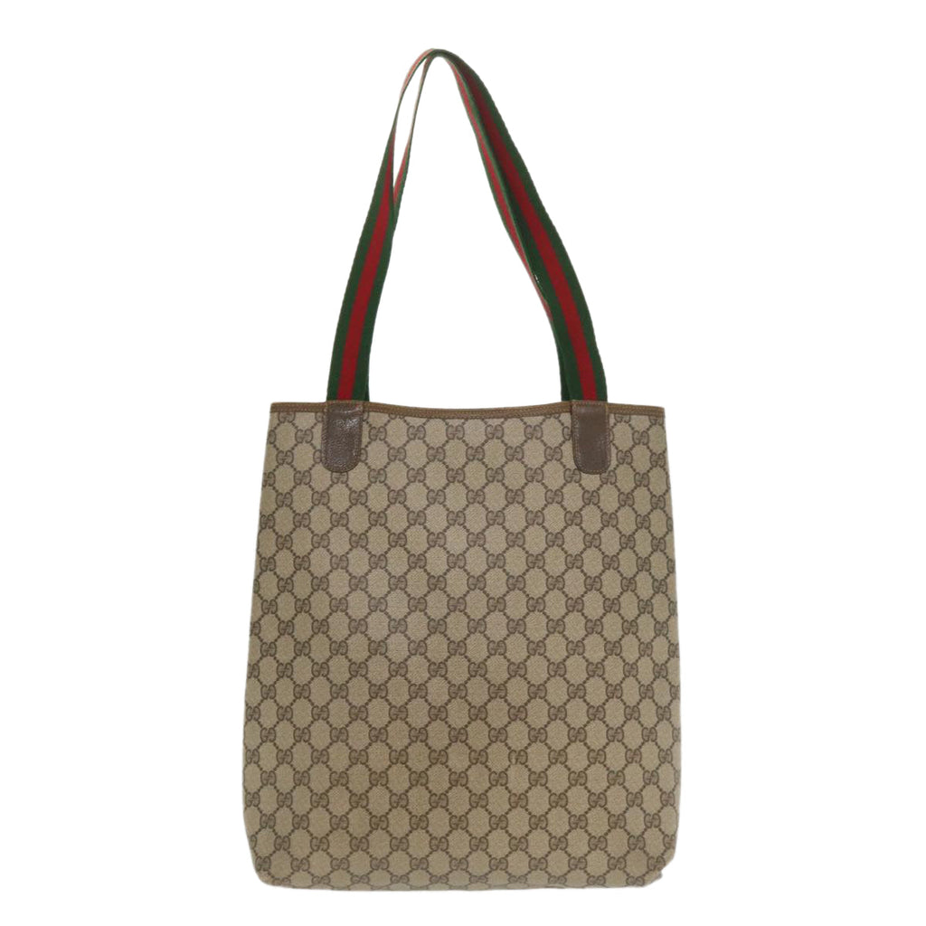 GUCCI Web Sherry Line GG Canvas Tote Bag PVC Leather Beige 40 02 003 34976