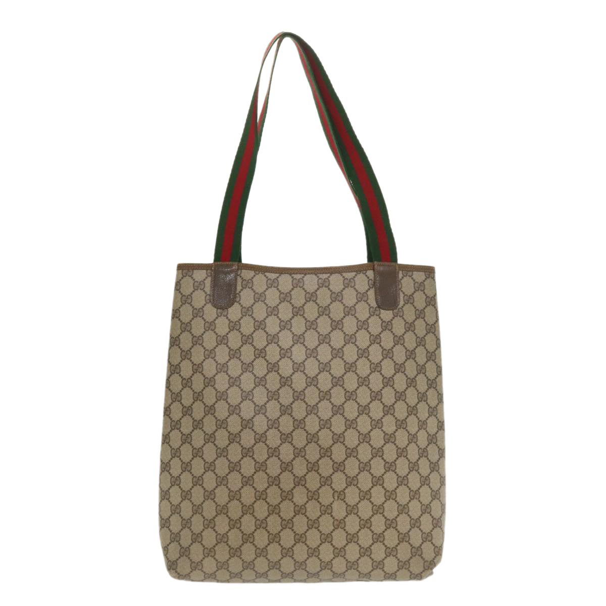 GUCCI Web Sherry Line GG Canvas Tote Bag PVC Leather Beige 40 02 003 34976