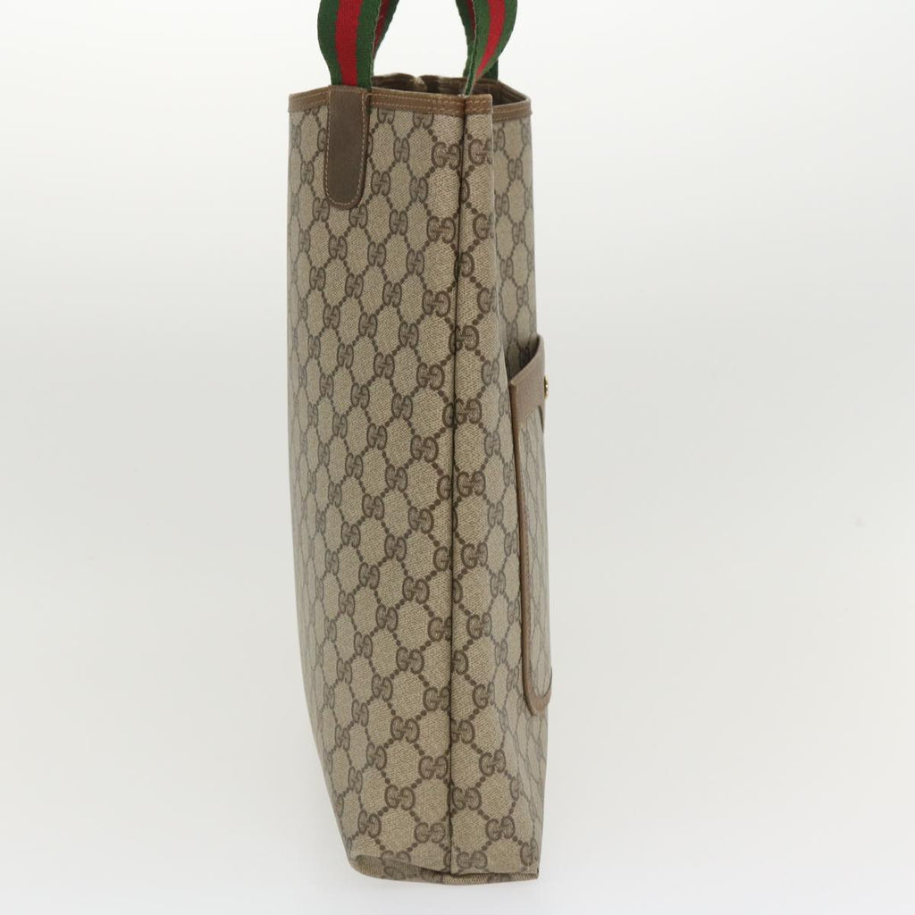 GUCCI Web Sherry Line GG Canvas Tote Bag PVC Leather Beige 40 02 003 34976