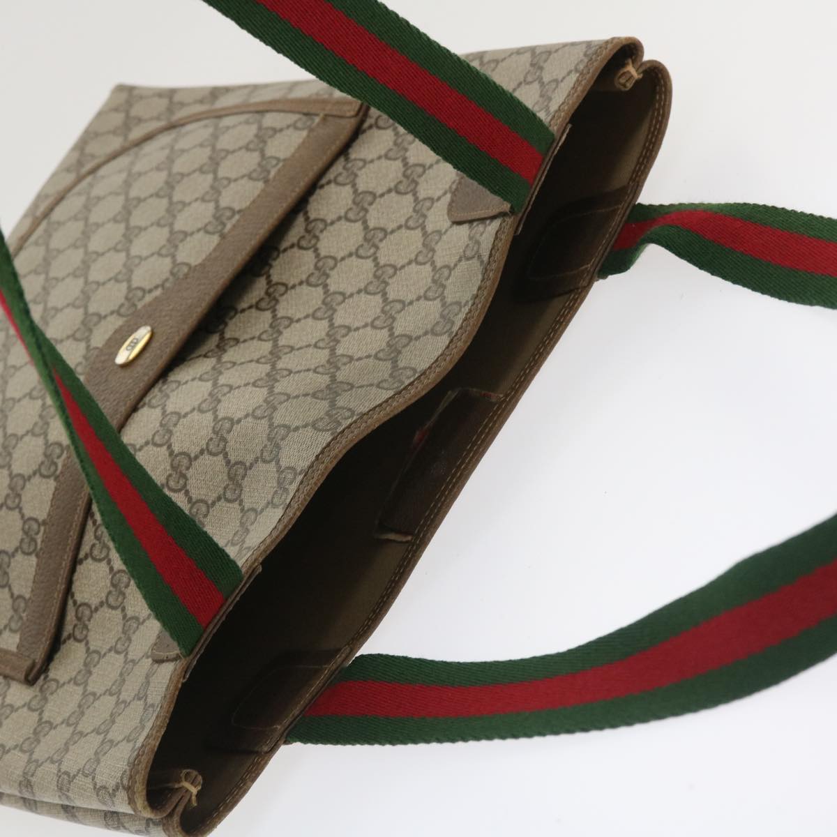 GUCCI Web Sherry Line GG Canvas Tote Bag PVC Leather Beige 40 02 003 34976