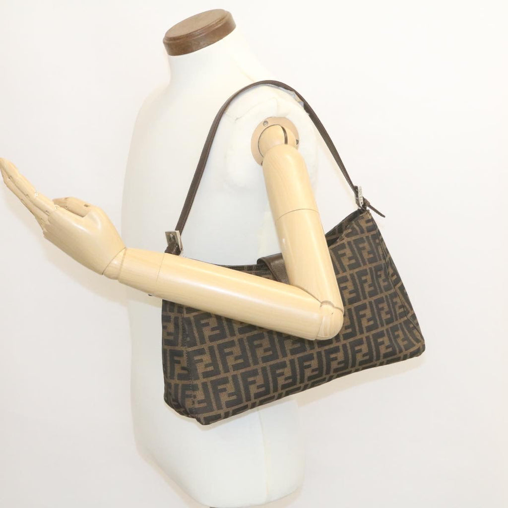 FENDI Zucca Canvas Mamma Baguette Shoulder Bag Brown Black ki1362
